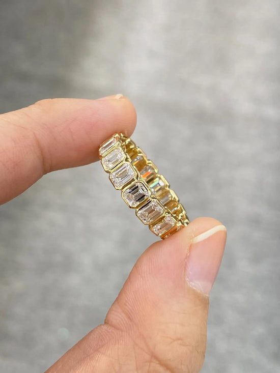 4.1tcw Emerald Cut Bezel Set Certified Full Eternity Band