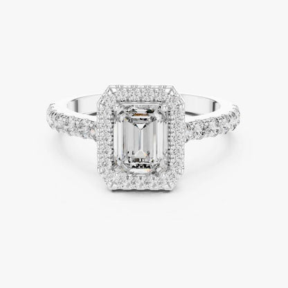Amanda - Emerald Cut Certified Lab Diamond with Halo and Pave Band