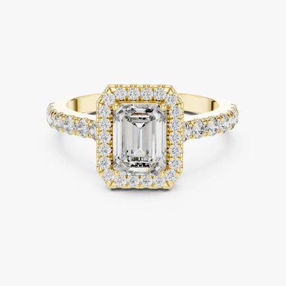 Amanda - Emerald Cut Certified Lab Diamond with Halo and Pave Band