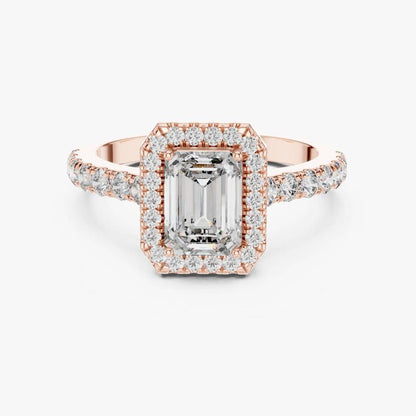 Amanda - Emerald Cut Certified Lab Diamond with Halo and Pave Band
