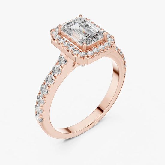 Amanda - Emerald Cut Certified Lab Diamond with Halo and Pave Band