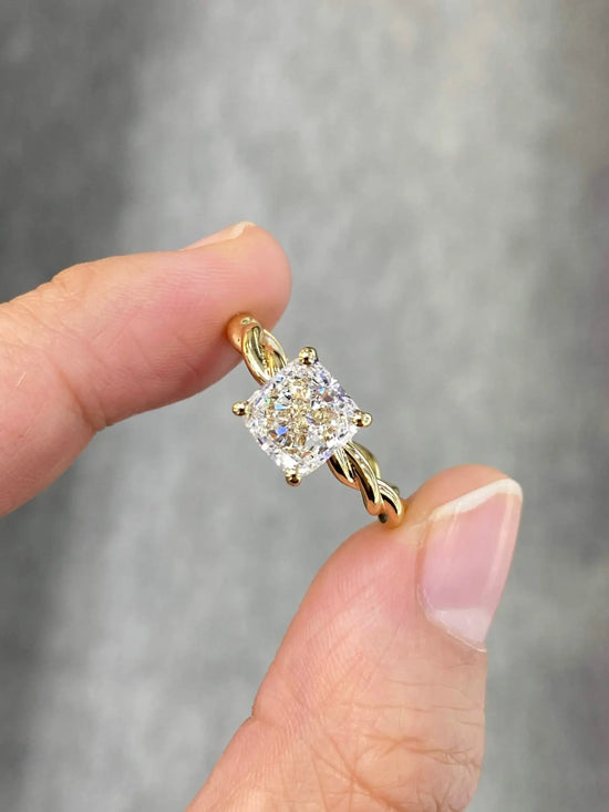 1.75tcw Cushion Cut Certified Twisted Band Solitaire