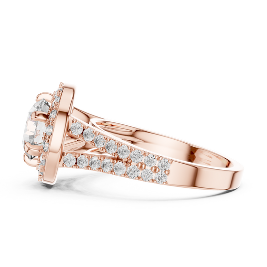 Angie - Solitaire with Halo and Split Shank Pave Band