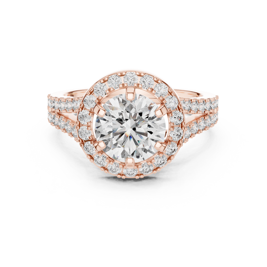 Angie - Solitaire with Halo and Split Shank Pave Band