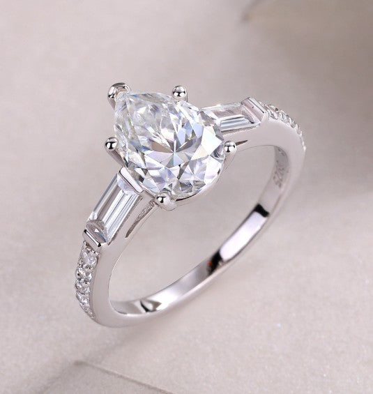1ct Pear Three-Stone with Band Accents