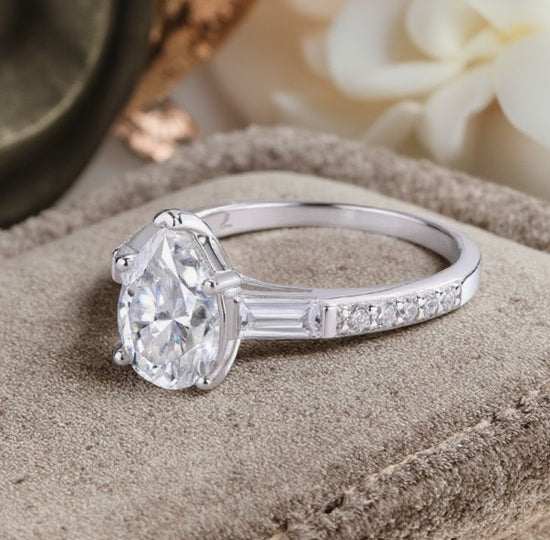 1ct Pear Three-Stone with Band Accents