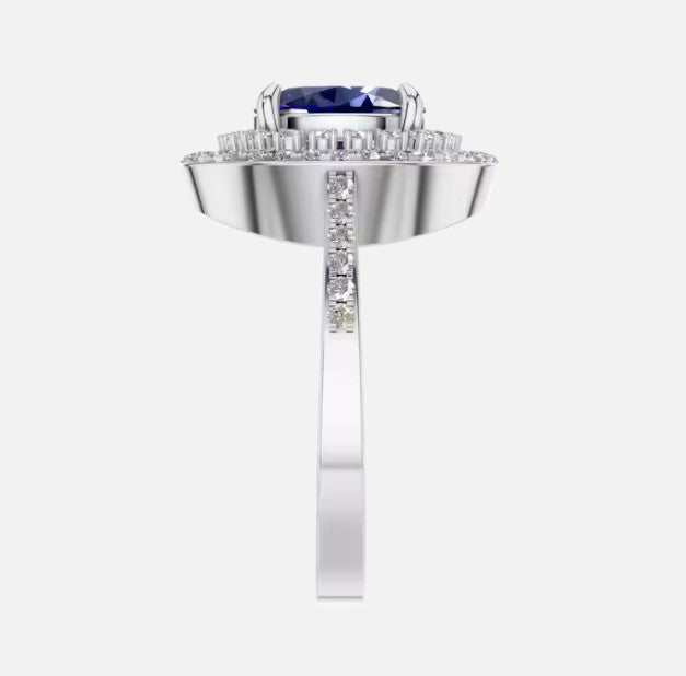 1.5ct Certified Oval Natural Sapphire with Art Deco Halo & Pave Band