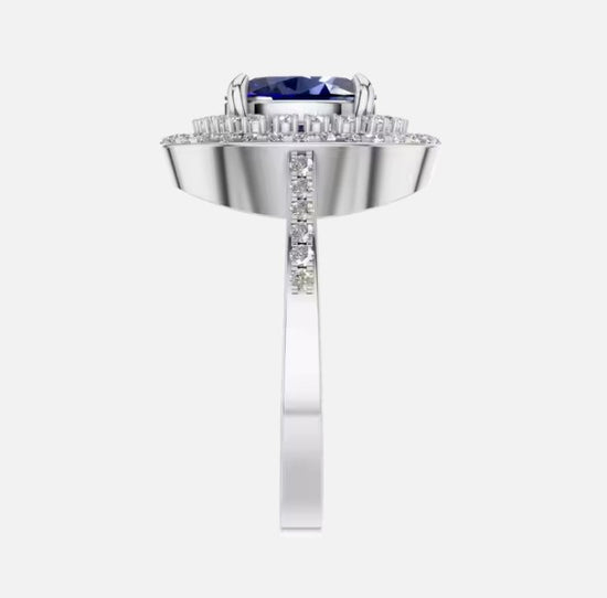 1.5ct Certified Oval Natural Sapphire with Art Deco Halo & Pave Band