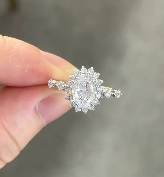1.7tcw Oval with Halo & Band Accents Certified Ring