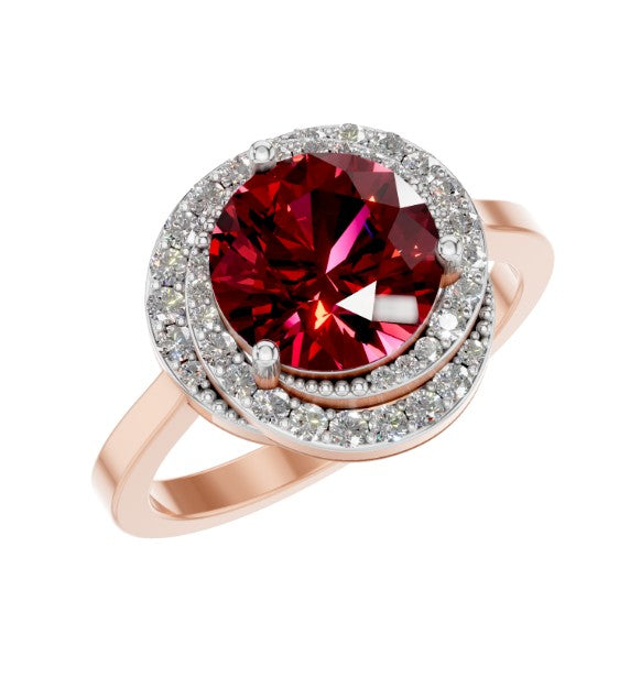 2.5ct Certified Round Natural Ruby Solitaire with Spiral Halo