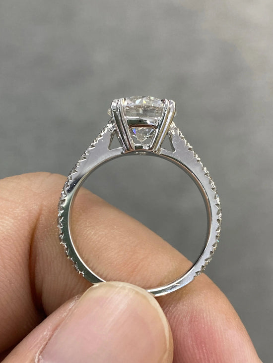 3.7tcw Round Lab Grown, Double Prong, Cathedral French Pave Certified Engagement Ring