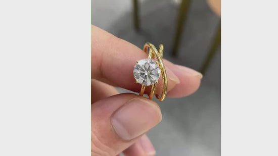 3ct Round Cut Lab Diamond, Triple Row Bypass Certified Solitaire
