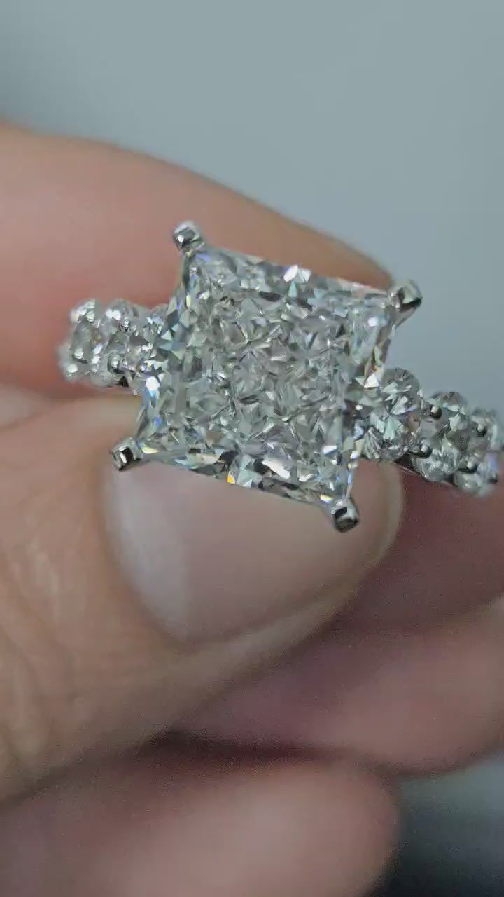 9tcw Princess Cut Crushed Ice Cathedral Certified Engagement Ring
